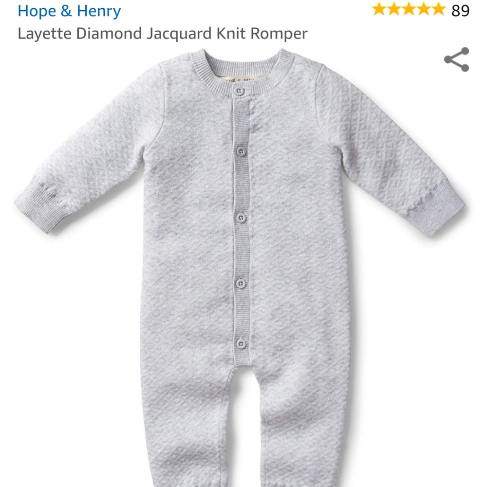 👶3/$12 - Gray knit Hope & Henry Layette Romper